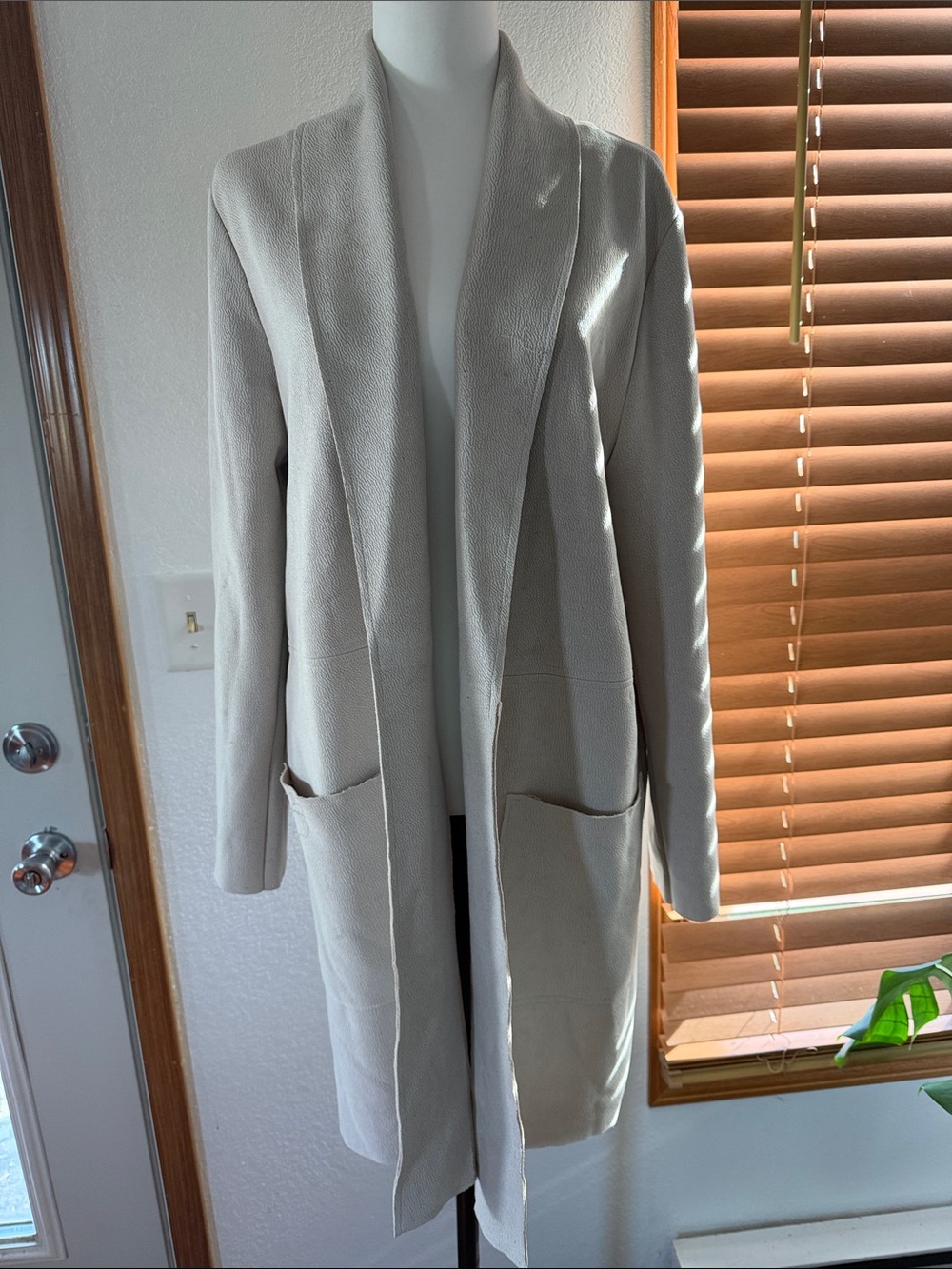 Zara Taupe Waterfall Open Front Coatigan Jacket Size M
